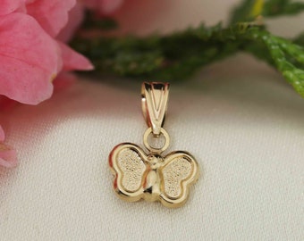 Art and Molly Real 14K Yellow Gold Dainty Tiny Butterfly Pendant