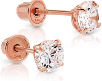 Daesar Stud Earrings for Girls Sterling Silver Earrings Cubic Zirconia Bow-Knot Beads Dorp Earrings Rose Gold 