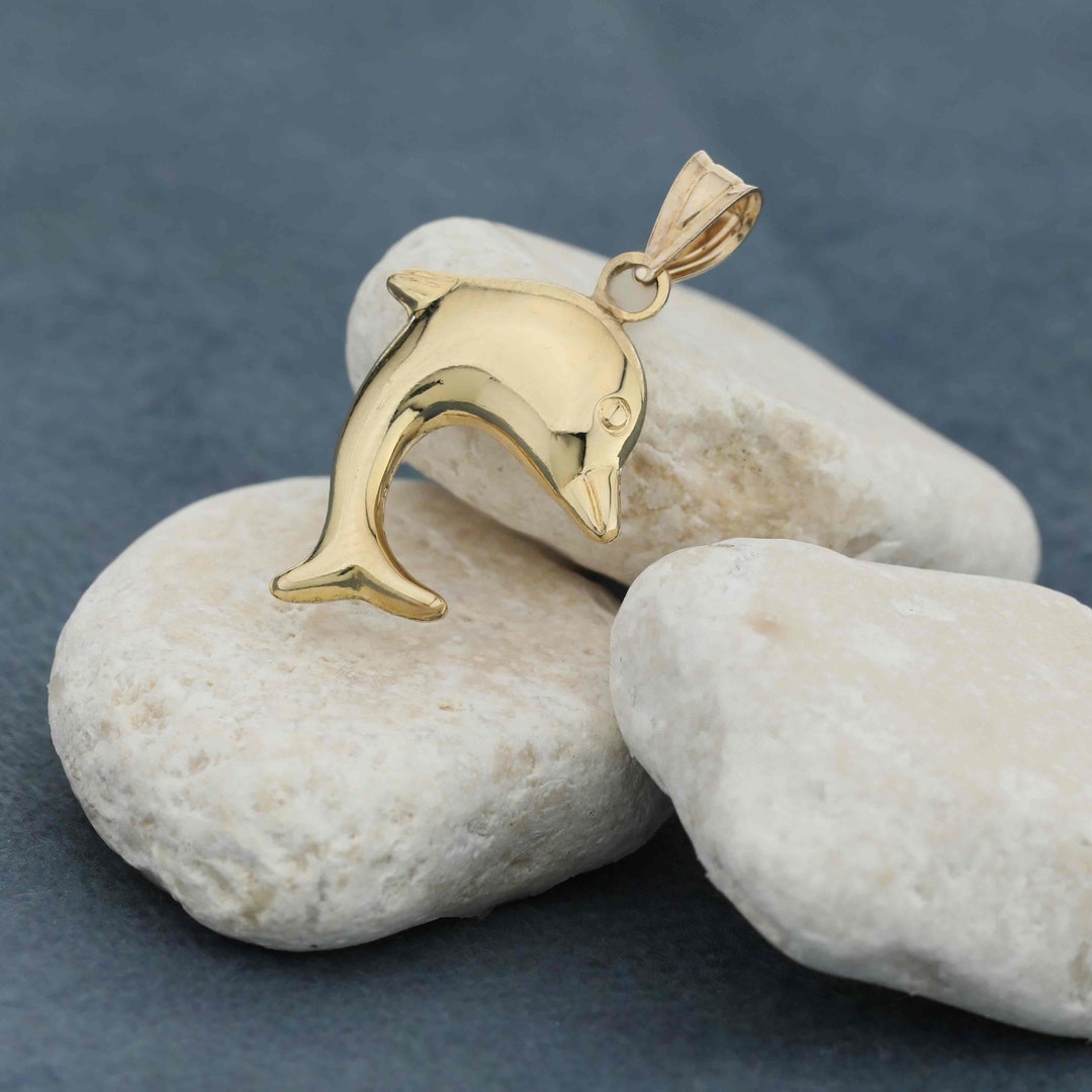 Art and Molly Real 14K Yellow Gold Polished Dolphin Minimalist Pendant