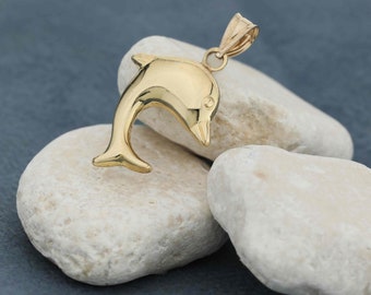 Art and Molly Real 14K Yellow Gold Polished Dolphin Minimalist Pendant