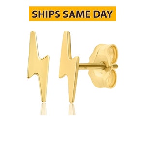 Solid 14K Yellow Gold Lightning Bolt Studs Dainty Earrings for Women