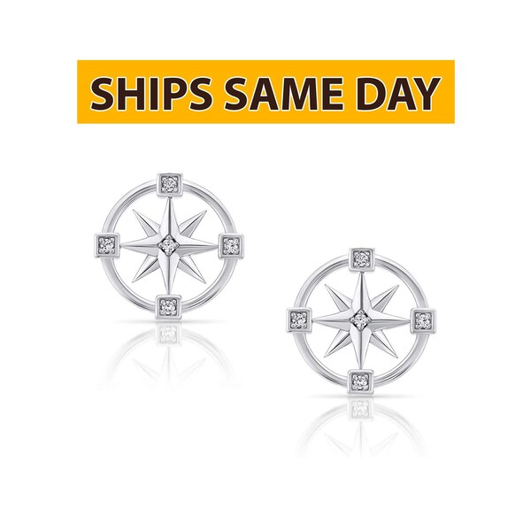 925 Sterling Silver Small Compass Rose Stud Earring