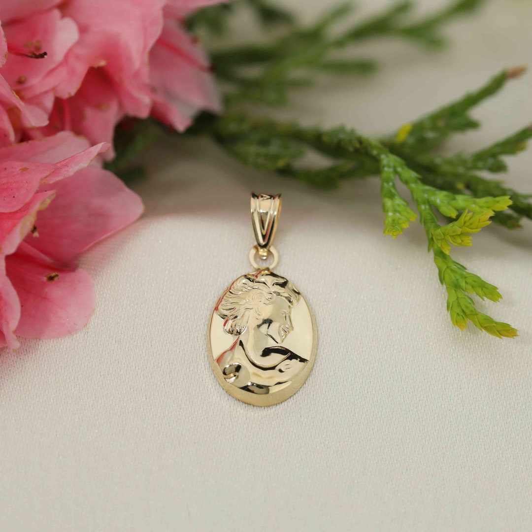 Art and Molly Real 14K Yellow Gold Cameo Pendant Etsy