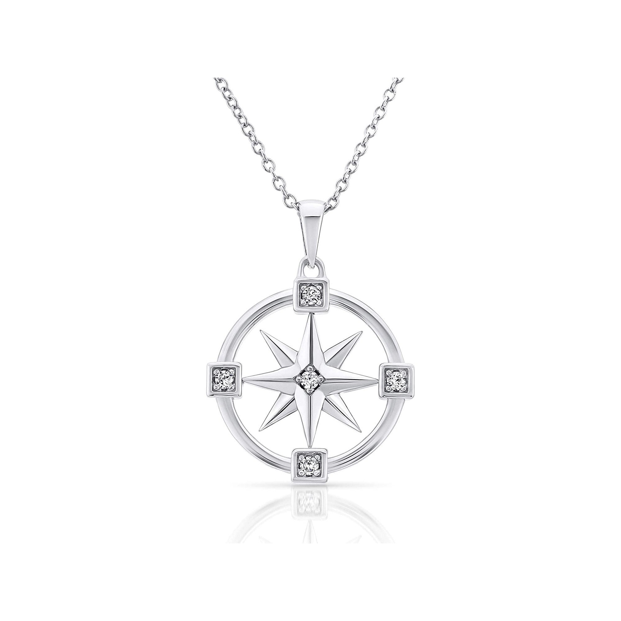 925 Solid Sterling Silver Compass Rose Necklace Gift for Her Etsy
