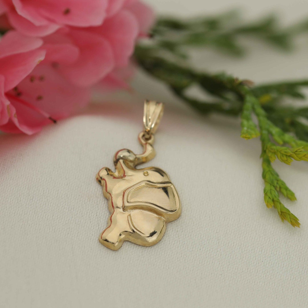 Art and Molly Real 14k Yellow Gold Hanging Elephant Charm Pendant Etsy