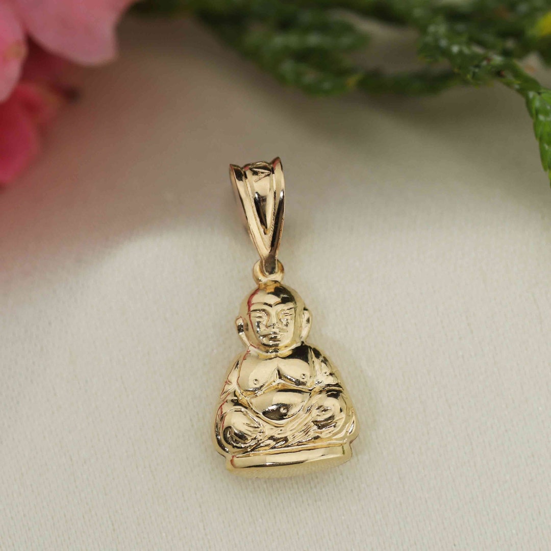 Art and Molly Real 14K Yellow Gold Polished Buddha 12mm X 9mm Puff