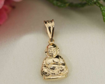Art and Molly Real 14K Yellow Gold Polished Buddha 12mm x 9mm Puff Pendant