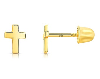 Little Solid Gold 14k Cross Stud Earrings
