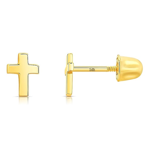 Little Solid Gold 14k Cross Stud Earrings