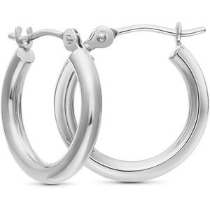 14k White Gold  Round Hoop Earrings (12MM-25MM)