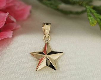 Art and Molly Real 14K Yellow Gold Puff Star Celestial Pendant