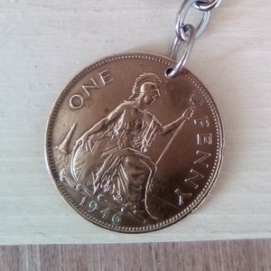 1946 UK 1 Penny Coin Keyring.