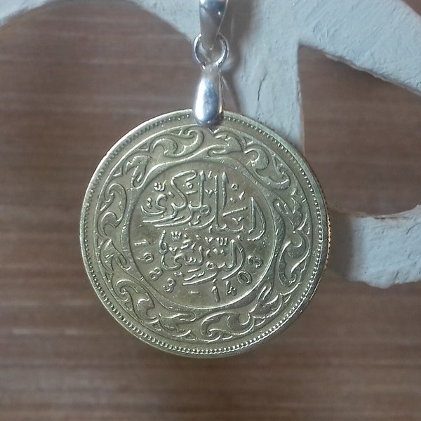 Collier avec pendentif de 20 millimes de Tunisie et Argent sterling 925.