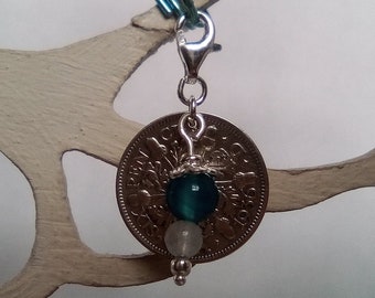 Sixpence 1936 Silver and 925 Sterling Silver.....Something Blue...Bridal Charm.