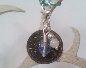 Six pence et Argent sterling 925.........Quelque chose de bleu…Charm de Mariée.