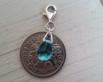 Sixpence and 925 Sterling Silver.........Something Blue...Bridal Charm.