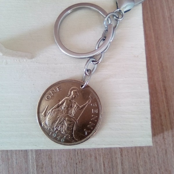 1946 UK 1 penny coin keyring.