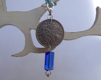 Sixpence and 925 Sterling Silver.........Something Blue...Bridal Charm.