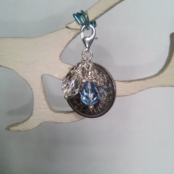 Sixpence and 925 Sterling Silver.........Something Blue...Bridal Charm.