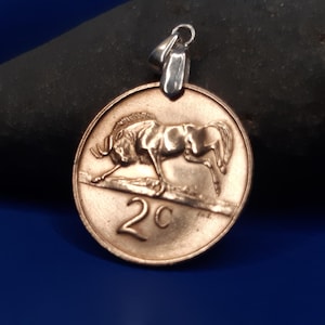 South African 2 cent coin medallion and 925 sterling silver.