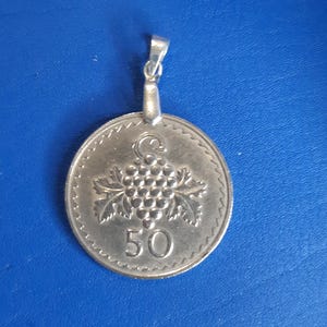 50 Mil Coin Medallion from Cyprus and 925 Sterling Silver.