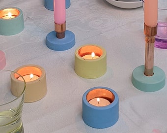 Copper tea light holder - Colourful Tea light holder - Table decor candle - Small candle holder - Jesmonite tealight holder - Colourful home
