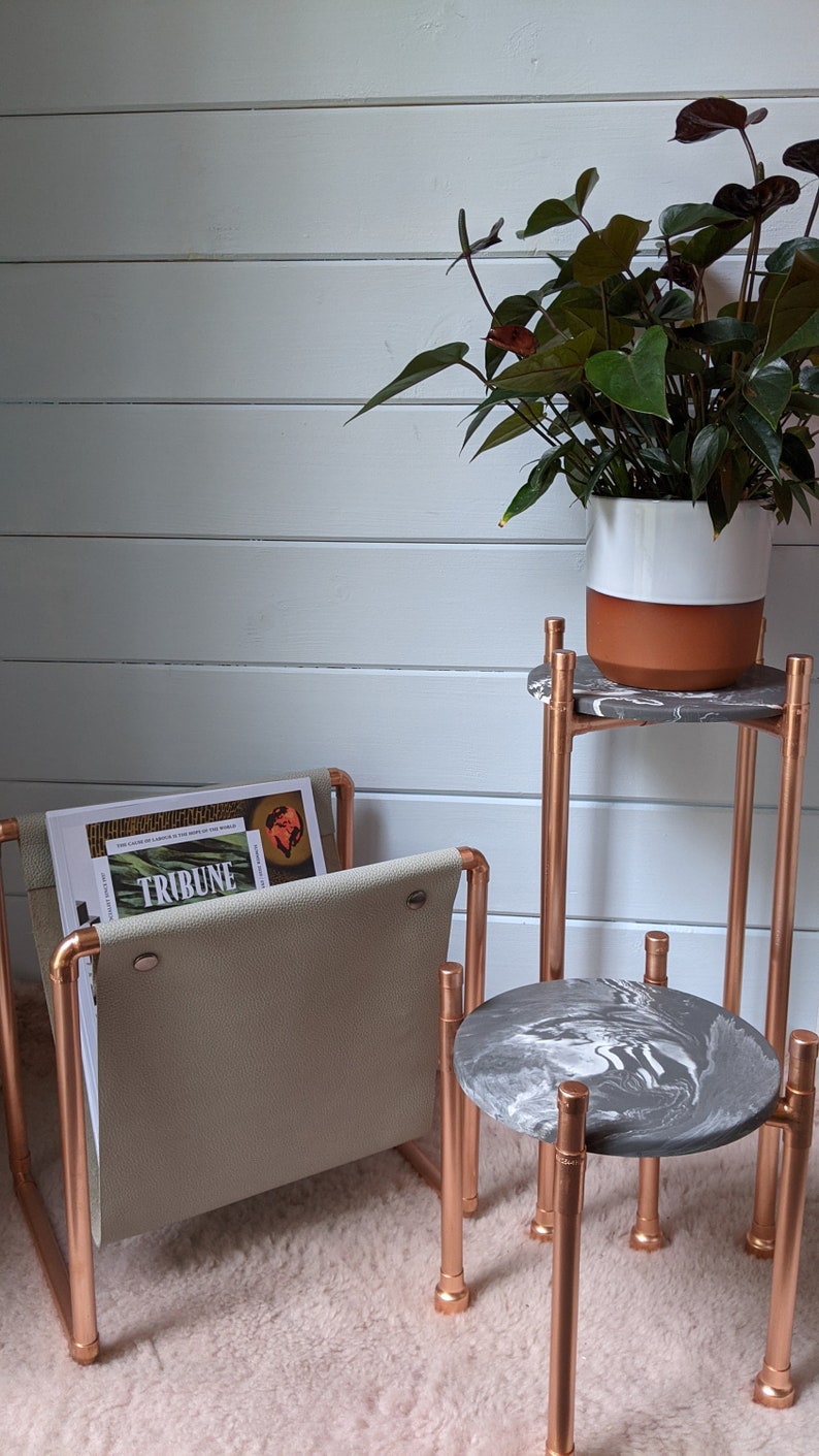 Copper plant stand Jesmonite side table Concrete table Etsy