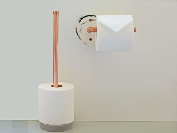 Soporte de papel higiénico, almacenamiento de baño, estante de papel  higiénico, organizador de baño de hormigón, cobre industrial, decoración  del hogar de terrazo, estante de papel higiénico -  México