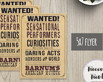 Carnival / Circus / The / Greatest / Showman / Sensational / Performers / Curiosities / Wanted / Flyer / Printable / Poster / Sign / Banners