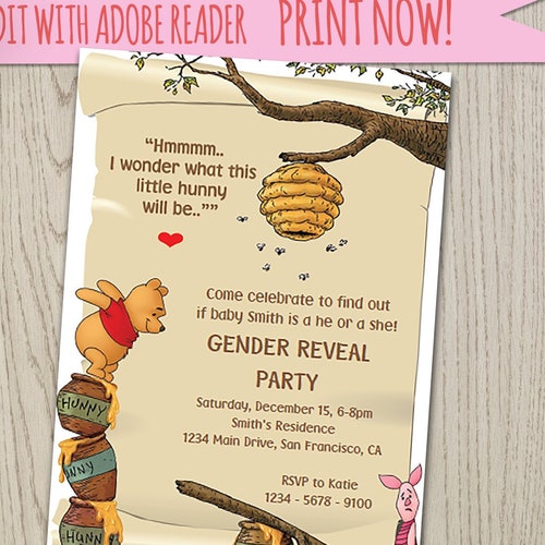 Classic / Winnie the / Pooh / Gender Reveal / Invitation / Etsy UK