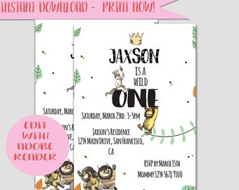 Where the Wild Things Are Birthday Invitation, Editable Printable (Instant Download)