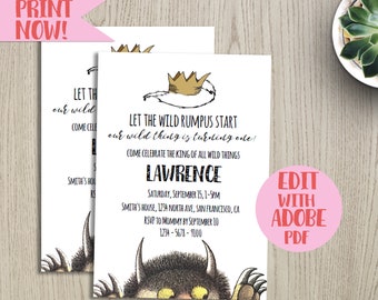 Where the Wild Things Are Invitation, Wild One Printable (Editable PDF)