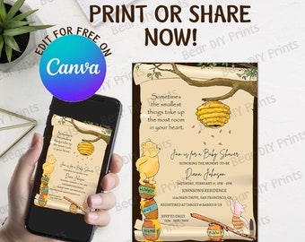 Classic / Winnie the / Pooh / baby shower / invitation / printable / instant download / invite / digital / editable / birthday invite