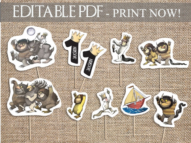 where the wild things are / party supplies / let the wild rumpus start / party signs / instant download / cupcake toppers / centerpiece image 1