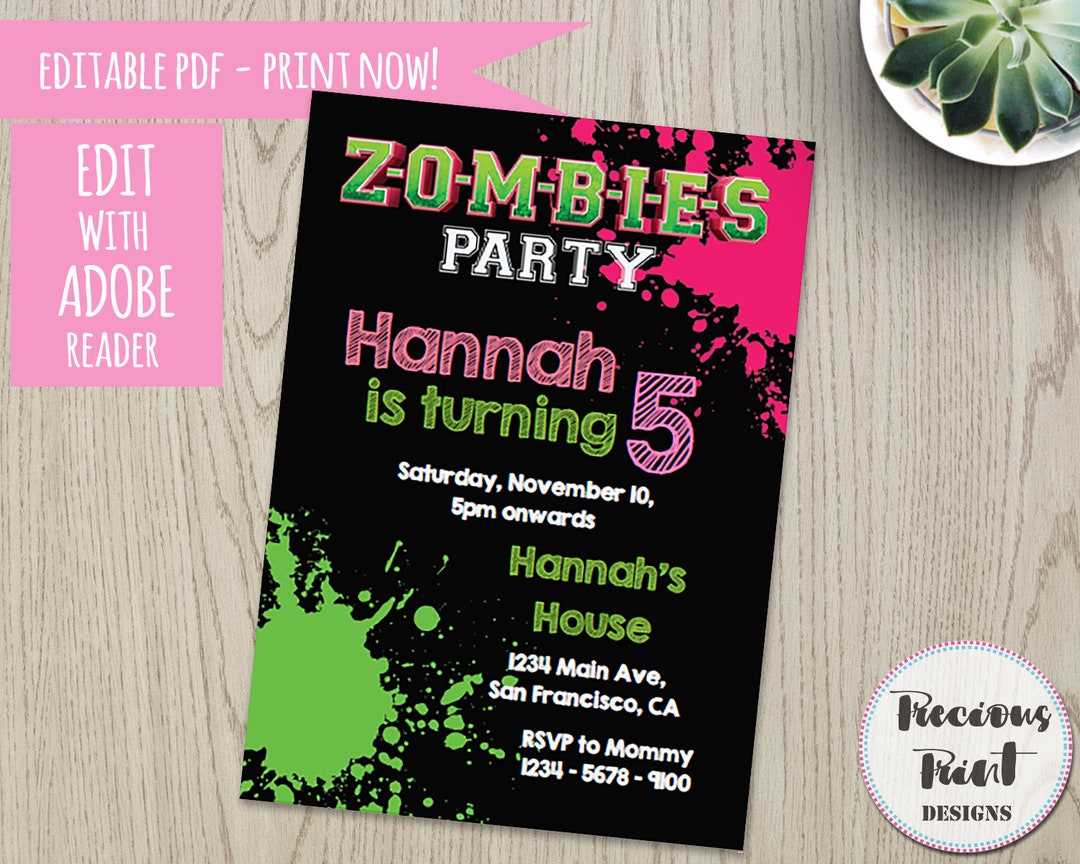 Zombies / Invitation / Party / Printable / Supplies / Birthday ...