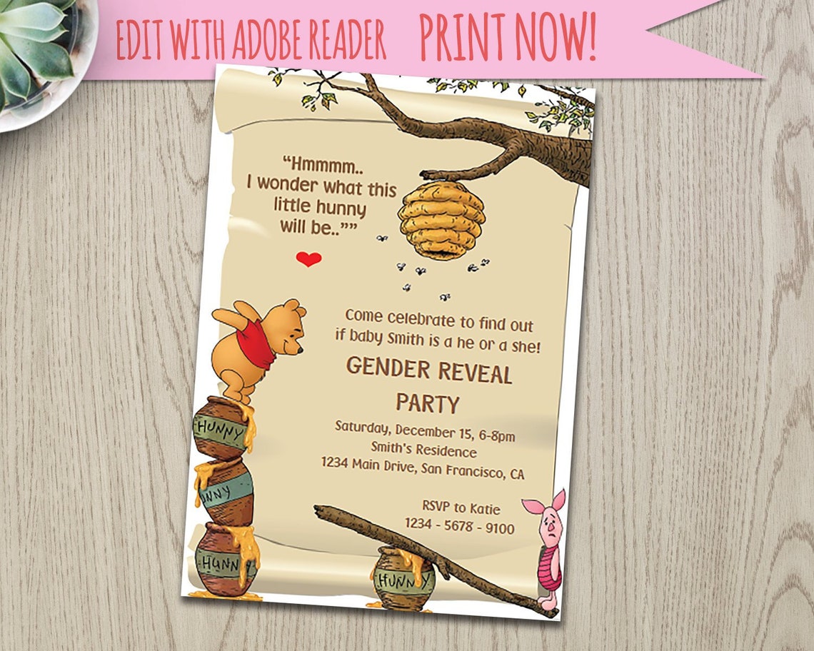 Classic / Winnie the / Pooh / Gender Reveal / Invitation / Baby Shower