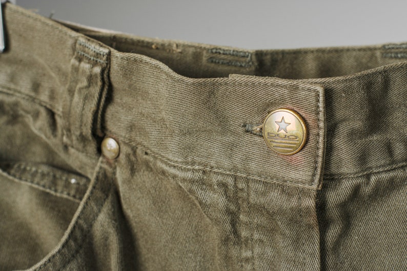 High-waisted women/'s pantacourt. Vintage khaki green pantacourt Women/'s 34 summer green pants