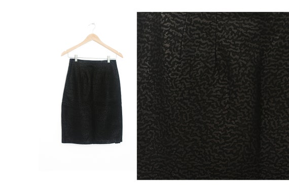 Black leather high waist skirt Vintage skirt Vinta