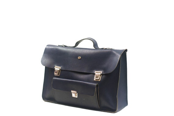 Vintage Blue Leather School Bag Satchel - Leather School Bag Satchel Vintage Blue Leather School Bag Satchel - Leather School Bag Satchel