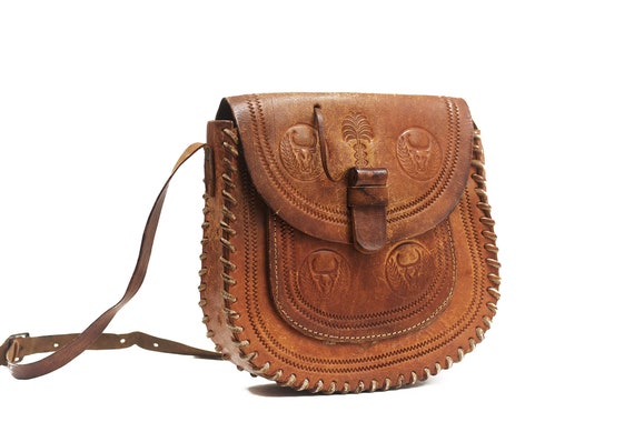 Vintage tooled leather purse Leather purse Hippie