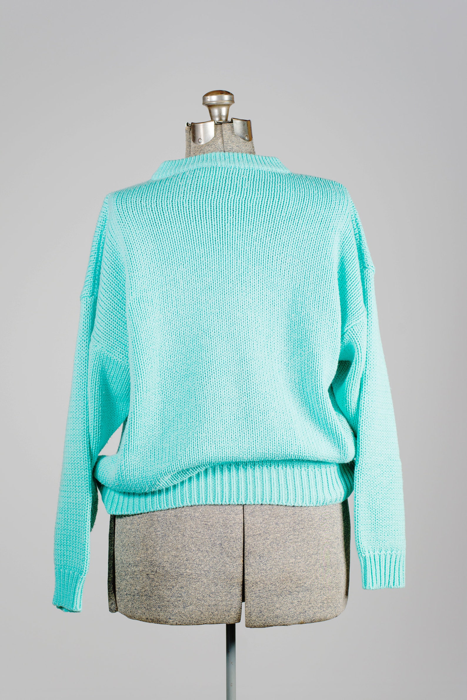 Retro turquoise sweater. Teal sweater with geometric pattern. Etsy