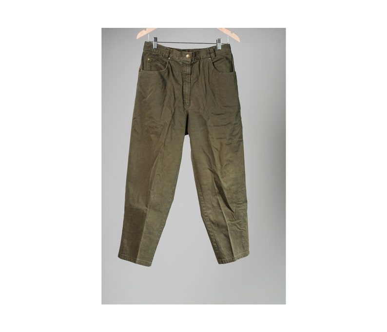 High-waisted women/'s pantacourt. Vintage khaki green pantacourt Women/'s 34 summer green pants