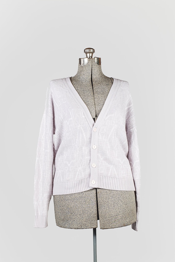 Vintage V-neck cardigan for women. Grey cardigan w