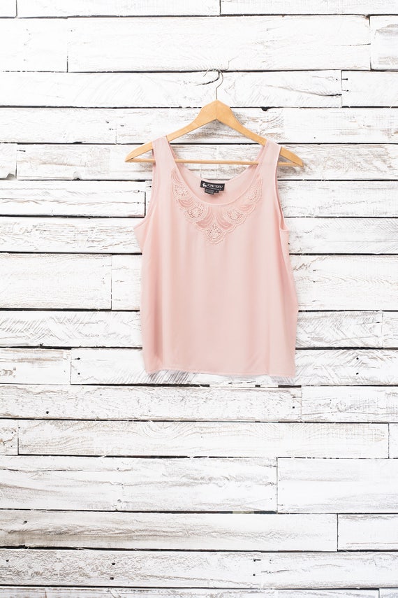 Vintage tank top pink salmon | Camisole with lace