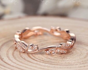 Art Deco Diamond Wedding Band 14k Rose Gold Ring Anniversary Gift Ring For Women Diamond Matching Stacking Ring Promise Ring