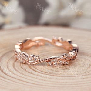 アールデコ ダイヤモンド 結婚指輪 14K ローズゴールド リング 記念日ギフト 女性用 ダイヤモンド マッチング スタッキング リング プロミスリング