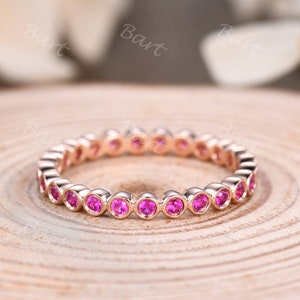 Full eternity ruby wedding band art decoo stacking ring for women July birthstone ring promise anniversary gift unique customized band