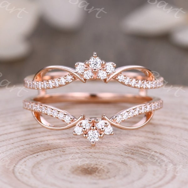 Vintage-Style Contour Solitaire Enhancer 1/3 CT. T.W. Diamond in 14K Rose Gold Ring Enhancer for Round Solitaire Double Curved Stacking Band