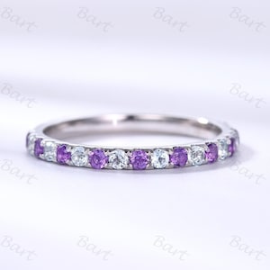 Custom 2mm Birthstone Eternity Band Personalized Amethyst Topaz Eternity Ring Stackable Platinum Birthstone Dainty Ring Couples Jewelry Gift