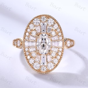 Oval Shape Ballerina Oval Moissanite Mosaic Ring Inline Ring Setting 17x12mm Boulder Ring,Double halo moissanite statement ring yellow gold